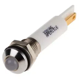 RS PRO White Panel Mount Indicator 220V AC, Mounting Hole Size 8 mm, IP Rating IP67, Model No 8462835-13