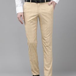 Blackberrys Men Beige & White Checked Skinny Fit Trousers-image-41