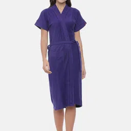 GOLDSTROMS Women Purple Solid Cotton Bath Robe-image-92