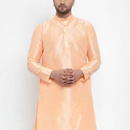 Jompers Men Peach-Coloured Solid Straight Kurta-image-56