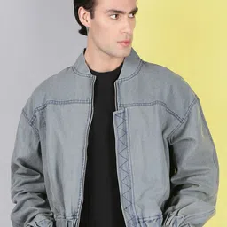 VOXATI Men Washed Colourblocked Denim Jacket with Patchwork-4