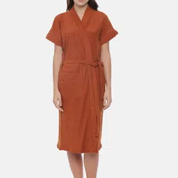 GOLDSTROMS Women Brown Solid Cotton Bath Robe-image-90