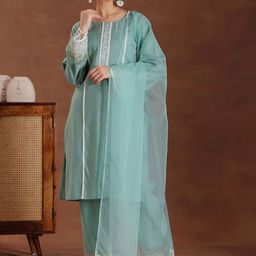 Libas Floral Embroidered Gotta Patti Straight Kurta with Palazzos & Dupatta-image-98