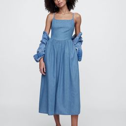 GAP Women Pure Cotton Shirred Shoulder Straps A-Line Dress-image-26