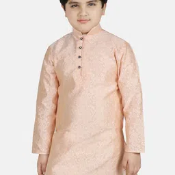 SG YUVRAJ Boys Pink Ethnic Motifs Thread Work Satin Brocade Satin Kurta-image-39