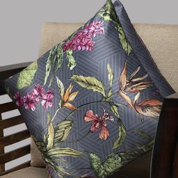 HOUZZCODE Grey & Green Set of Single Floral Square Cushion Covers-6