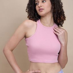 The Roadster Life style Co Pink Round Neck Sleeveless Cropped Tank Casual Top-image-83