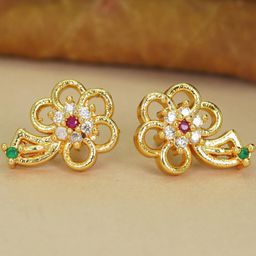 DressBerry Gold Floral Studs Earrings-image-26