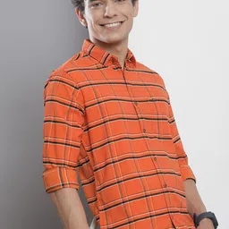 The Indian Garage Co Men Orange & Black Checked Casual Shirt-image-66