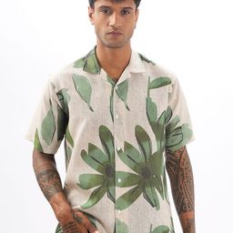 Vestirio Men Relaxed Cuban Collar Floral Printed Linen Blend Casual Shirt-image-59