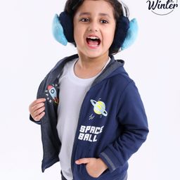 Babyoye Cotton Brushed Fleece Reversible Full Sleeves Hooded Sweatshirt Space Print - Blue Grey-image-82