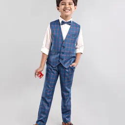 Robo Fry Poly Blends Full Sleeves Checks Party Suit - Blue-picture-10