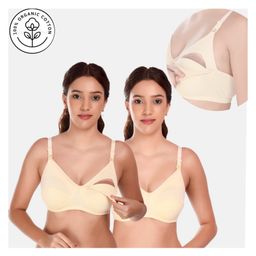 Elite Mom Pack Of 2 Solid Maternity Nursing Bras  - Light Beige-picture-4