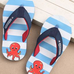 Cute Walk by Babyhug Slip-On Striped Flip Flops Octopus Print - Blue-image-1