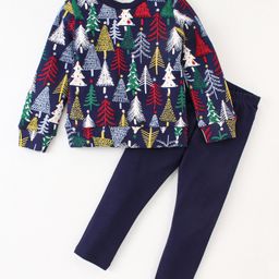 CrayonFlakes Christmas Theme Full Sleeves Seamelss Descoratve Christmas Tree Printed Sweatshirt With Leggings - Navy Blue-image-20