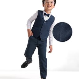 Mark & Mia Full Sleeves Party Suits with Waist Coat & Bow Detailing -White & Navy Blue-image-95