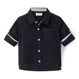 Babyhug 100% Cotton Woven Full Sleeves Solid Color Oxford Shirt - Black-image-19