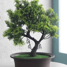 Foliyaj Artificial Y Shaped Bonsai Tree With Thick Green Leaves in Brown Oval Pot-19