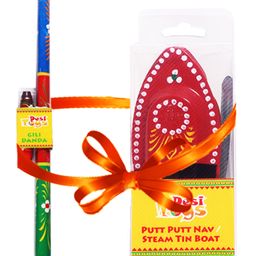 Desi Toys Steam Toy Boat & Gilli Danda Combo - Red & Multicolor-14