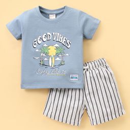CUCUMBER  Single Jersey Knit Half Sleeves T-Shirt & Shorts Set with Beach Theme Print - Grey-image-28