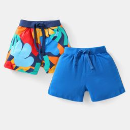Babyhug Cotton Knit Solid Color & Printed Shorts Pack of 2 - Blue & Red-image-22