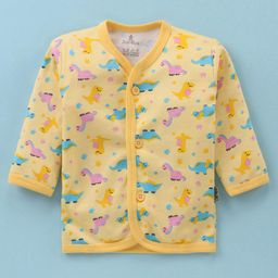 Child World Interlock Knit Full Sleeves Front Open Vests Dino Print- Gold-image-106