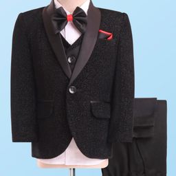 Robo Fry Woven Full Sleeves Solid Colour 4 Piece Party Suit with Bow - Black-image-52