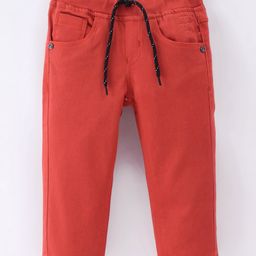 Olio Kids  Cotton Lycra Woven Full Length Solid Color  Trouser - Rust Orange-image-27