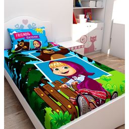 Athom Living Masha and The Bear Digital Printed Cotton Kids Single Bedsheet 147x223 cm with Pillow Cover-image-63