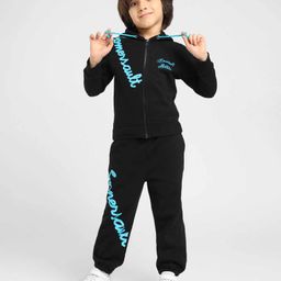 Somersault Full Sleeves Typography Printed HoodedSweatshirt With Coordinating Joggers Set - Black-image-14