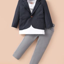Rikidoos Cotton Future Generation Text Printed Tee & Pant With Full Sleeves Blazer Set - Dark Grey-image-14