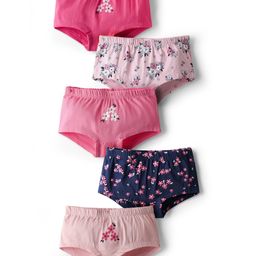 Honeyhap Premium 100% Hipster Panties with Bio Wash & Floral Print Pack of 5 - Sachet Pink Navy Peony Tander Touch & Fandango Pink-image-79