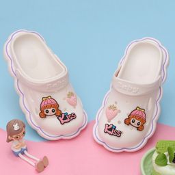 Yellow Bee Solid Clogs With Strawberry & Doll Charms - White-image-79