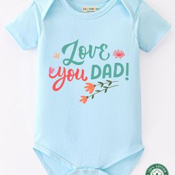 BLUSHES 100% Cotton Fathers Day Theme Half Sleeves Love You Dad Text Printed Onesie - Aqua Blue-image-11
