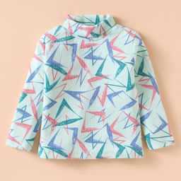 CUCUMBER Sinker Knit Full Sleeves High Neck T-Shirt with Abstract Print - Light Blue-image-77