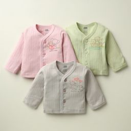 Pink Rabbit Single Jersey Knit Full Sleeves Jhablas with Animal Print Pack of 3 - Pink Grey & Light Green-image-38