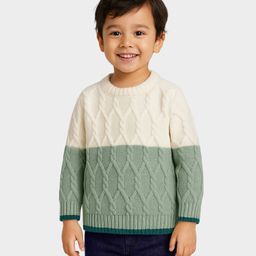 Mi Arcus Knit Full Sleeves Colour Blocked Sweater - Cream & Green-picture-26