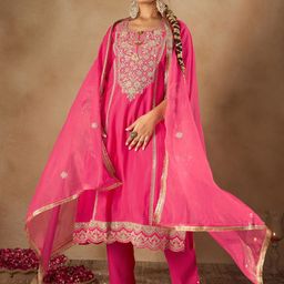 Indo Era Women Ethnic Motifs Embroidered Panelled Kurta with Trousers & With Dupatta-23