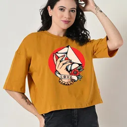 OWL MINK Women Graphic Printed Round Neck Pure Cotton Relaxed Fit T-shirt-image-80
