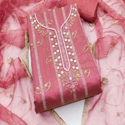 ASISA Embroidered Art Silk Unstitched Dress Material-image-99