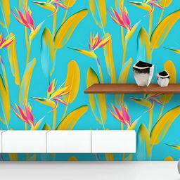 ArtzFolio Printed UV-Resistant Anti-Bacterial Pink Cyan Tropical Flower Peel & Stick Wallpaper-image-58