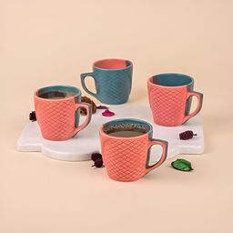 Storepedia Pink & Green 4 Pieces Textured Ceramic Glossy Cups 200ml Each-8
