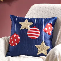Nestasia Blue & Red Geometric Christmas Ornaments Applique Square Cushion Cover-image-29