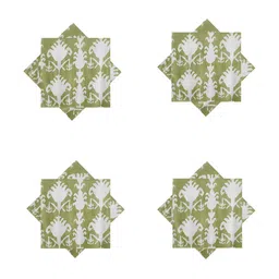 HANDICRAFT PALACE Green & White 6 Pieces Floral Printed Square Cotton Table Napkins-9