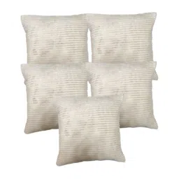 TANLOOMS Cream-Coloured Set of 5 Striped Velvet Square Cushion Covers-15