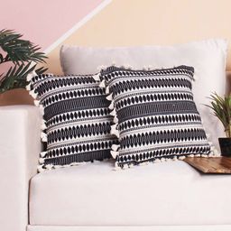 STITCHNEST Black & Cream-Coloured 2 Pieces Ethnic Motifs Woollen Square Cushion Covers-29