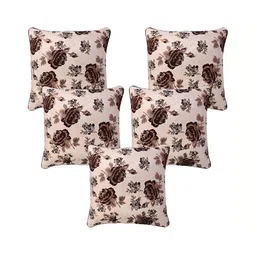 MONKDECOR Brown & Pink Set of 5 Floral Square Cushion Covers-27