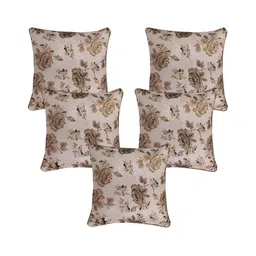 MONKDECOR Gold-Toned & Brown Set of 5 Floral Square Cushion Covers-image-76