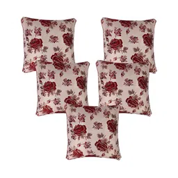 MONKDECOR Maroon Set of 5 Floral Square Cushion Covers-8