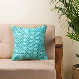 Fabindia Blue & White Ethnic Motifs Cotton Square Cushion Cover-image-22